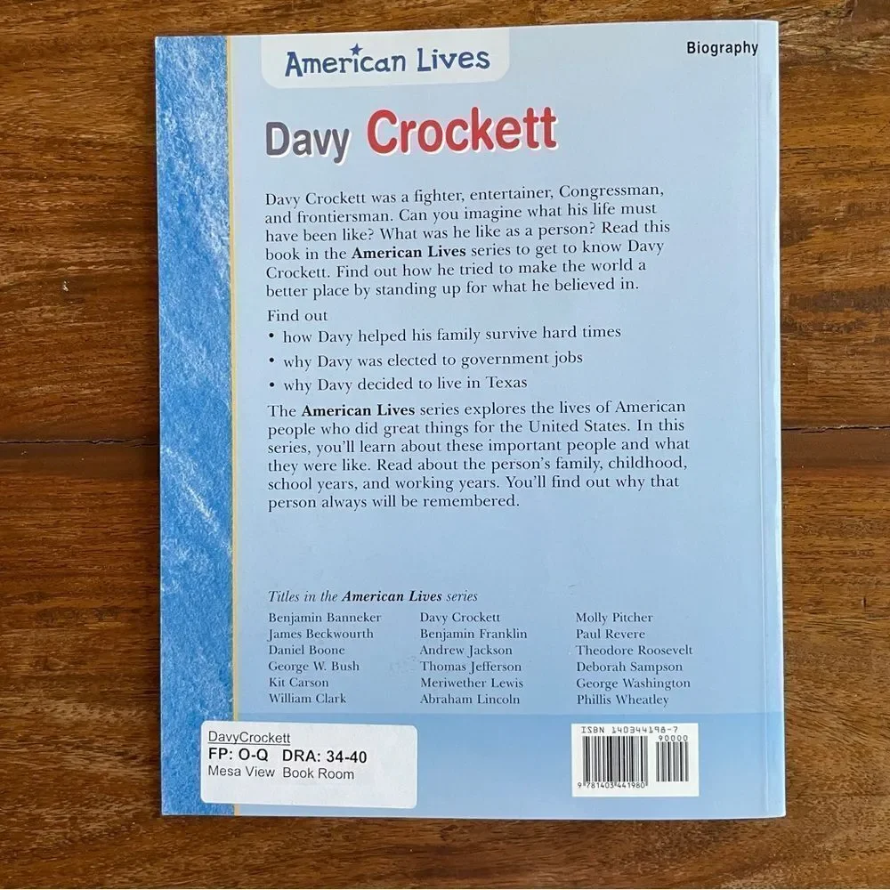 Scholastic American Lives Series - Davy Crockett Book Early Reader Large Print